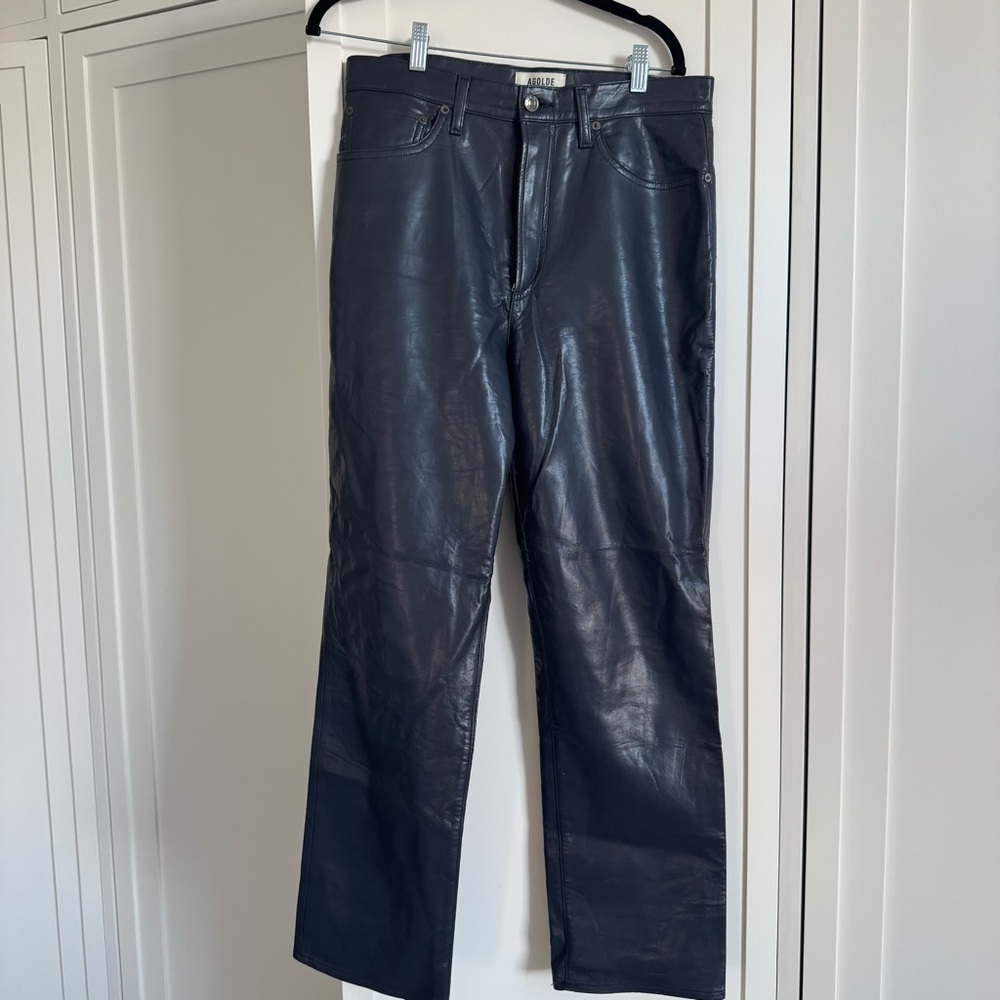 Agolde gray blue leather Straight Leg Pants size 29